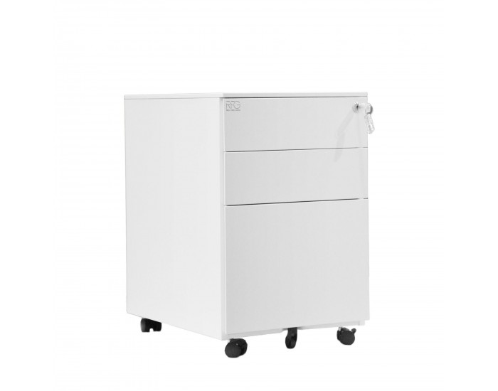 Контейнер RFG, метален, с три чекмеджета и ключ, 390 х 520 х 600 mm, бял