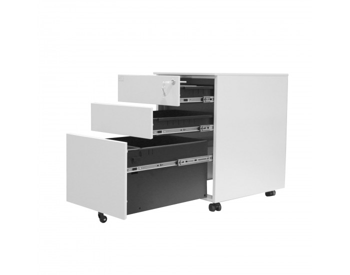 Контейнер RFG, метален, с три чекмеджета и ключ, 390 х 520 х 600 mm, бял