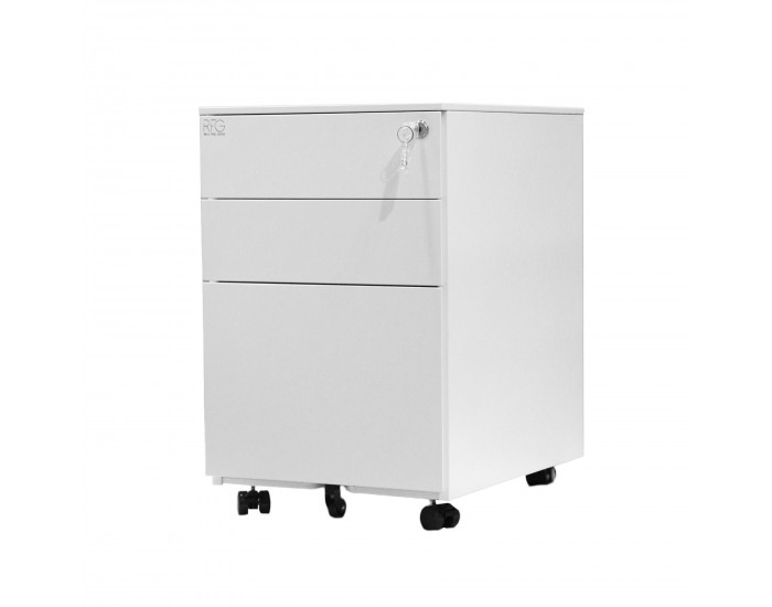 Контейнер RFG, метален, с три чекмеджета и ключ, 390 х 520 х 600 mm, бял