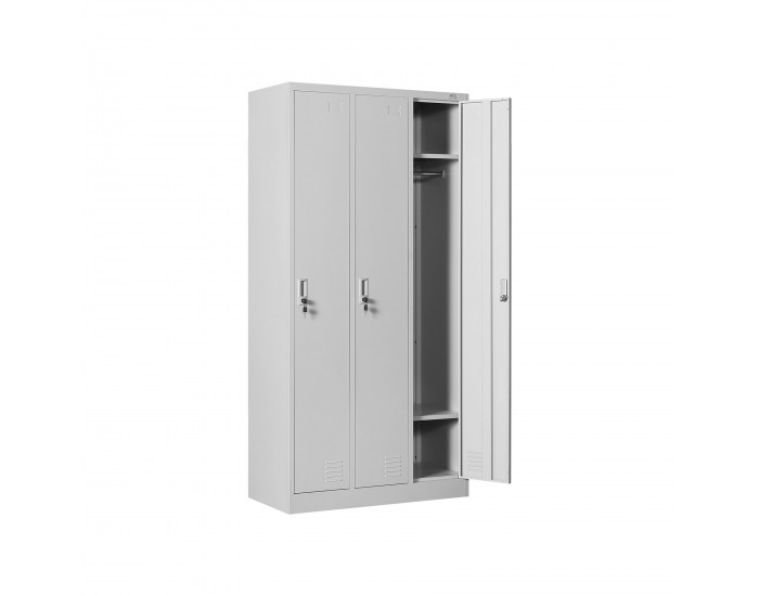 Гардероб RFG, метален, троен, 90 х 45 х 185 cm, сив