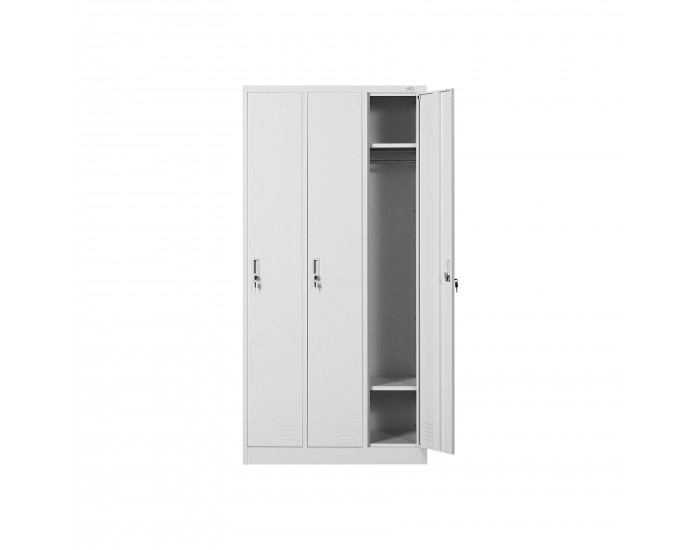 Гардероб RFG, метален, троен, 90 х 45 х 185 cm, сив