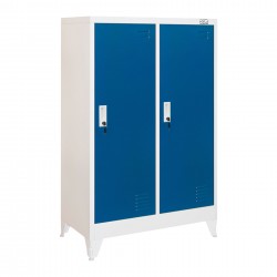 Гардероб RFG, метален, двоен, с две врати, 80 х 40 х 120 cm, бял, със сини врати - Мебели от метал