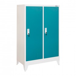 Гардероб RFG, метален, двоен, с две врати, 80 х 40 х 120 cm, бял, с тюркоазени врати - Мебели от метал