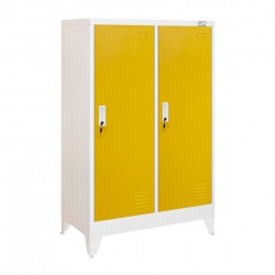 Гардероб RFG, метален, двоен, с две врати, 80 х 40 х 120 cm, бял, с жълти врати - Мебели от метал