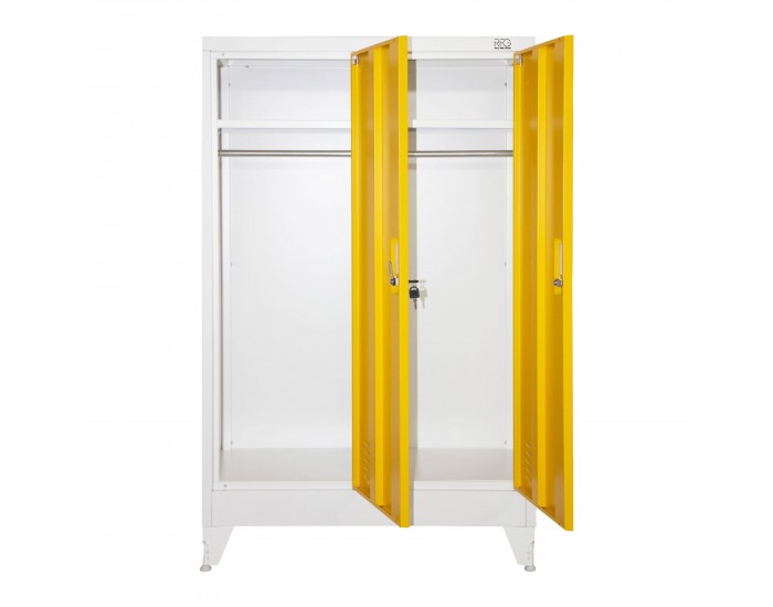 Гардероб RFG, метален, двоен, с две врати, 80 х 40 х 120 cm, бял, с жълти врати