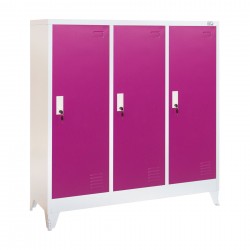 Гардероб RFG, метален, троен, с три врати, 120 х 40 х 120 cm, бял, с лилави врати - Мебели от метал