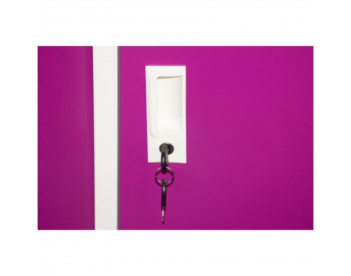 Гардероб RFG, метален, троен, с три врати, 120 х 40 х 120 cm, бял, с лилави врати