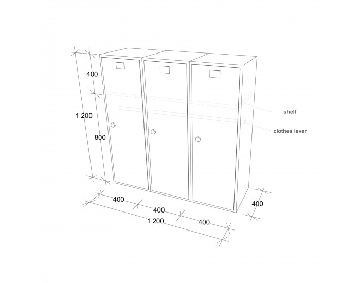 Гардероб RFG, метален, троен, с три врати, 120 х 40 х 120 cm, бял, със сини врати