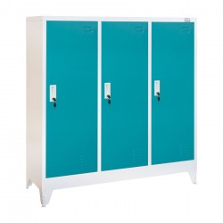 Гардероб RFG, метален, троен, с три врати, 120 х 40 х 120 cm, бял, с тюркоазени врати - Мебели от метал