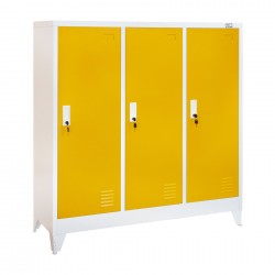 Гардероб RFG, метален, троен, с три врати, 120 х 40 х 120 cm, бял, с жълти врати - Мебели от метал
