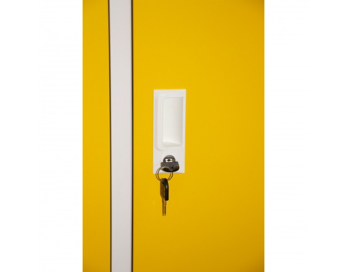 Гардероб RFG, метален, троен, с три врати, 120 х 40 х 120 cm, бял, с жълти врати