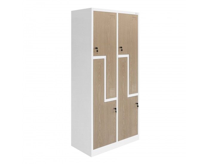 Гардероб RFG, двоен, метален, Z-образни врати, 800 х 450 х 1850 mm, кехлибарен дъб и бяло