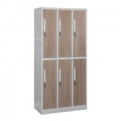 Гардероб RFG, троен, метален, с 6 врати, 900 х 450 х 1850 mm, кехлибарен дъб и бяло - Мебели от метал