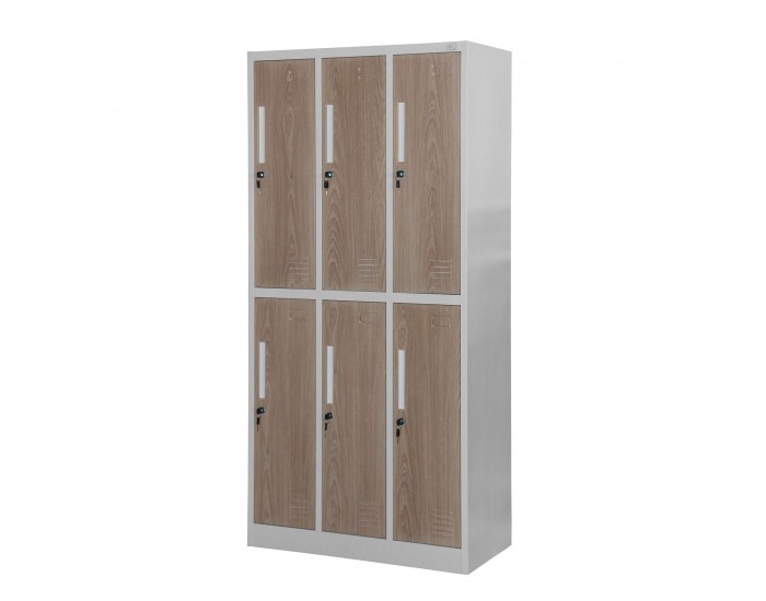 Гардероб RFG, троен, метален, с 6 врати, 900 х 450 х 1850 mm, кехлибарен дъб и бяло