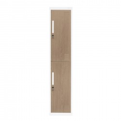 Гардероб RFG, единичен, метален, с две врати, 380 х 450 х 1850 mm, кехлибарен дъб и бяло - Мебели от метал
