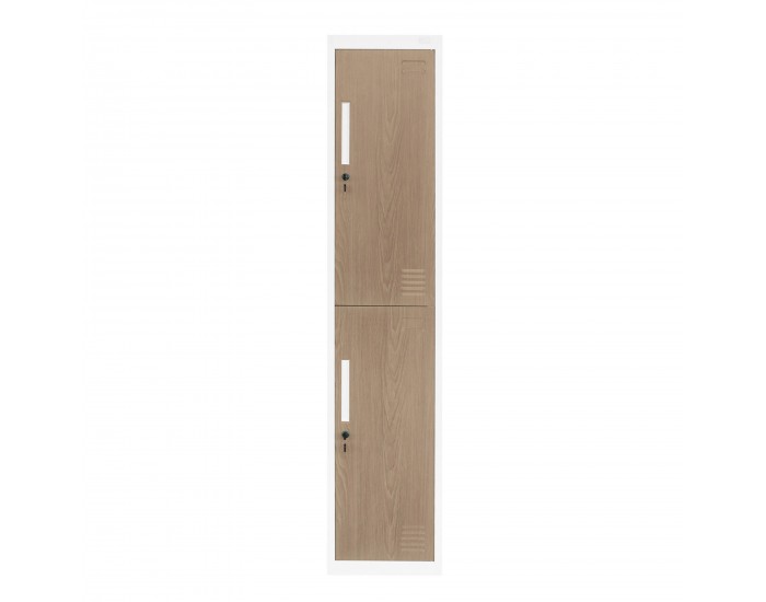 Гардероб RFG, единичен, метален, с две врати, 380 х 450 х 1850 mm, кехлибарен дъб и бяло