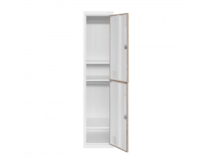 Гардероб RFG, единичен, метален, с две врати, 380 х 450 х 1850 mm, кехлибарен дъб и бяло