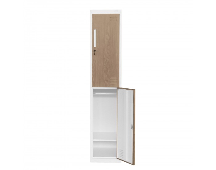 Гардероб RFG, единичен, метален, с две врати, 380 х 450 х 1850 mm, кехлибарен дъб и бяло