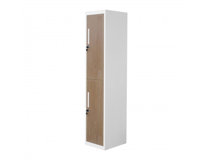 Гардероб RFG, единичен, метален, с две врати, 380 х 450 х 1850 mm, кехлибарен дъб и бяло