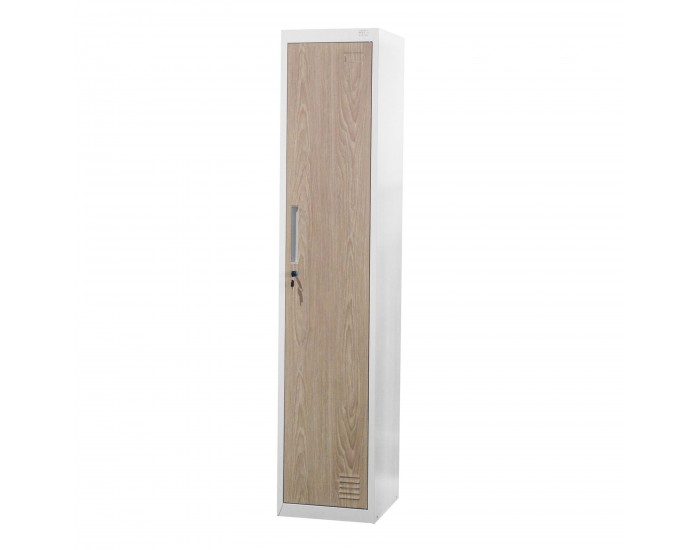 Гардероб RFG, единичен, метален, 380 х 450 х 1850 mm, кехлибарен дъб и бяло