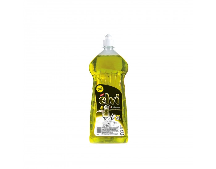 Препарат за миене на съдове Elvi Gel + Softener, лимон, 1 L