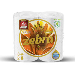 Кухненска ролка Zebra Daily XL, трипластова, 100% целулозна, 2 броя - Zebra