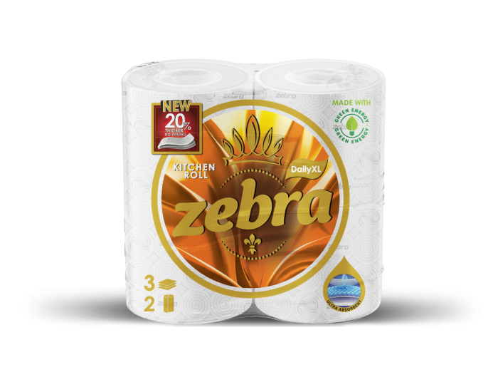Кухненска ролка Zebra Daily XL, трипластова, 100% целулозна, 2 броя