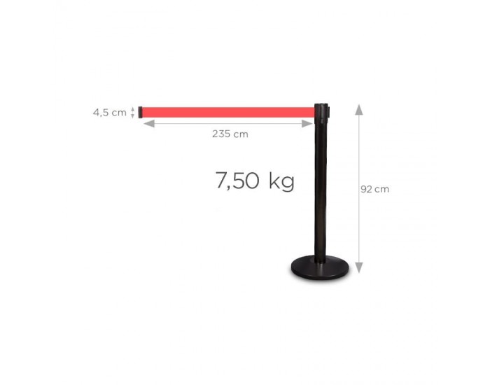 Ограничително колче, черно, с червена лента, 235 cm, широчина 320 mm, височина 920 mm