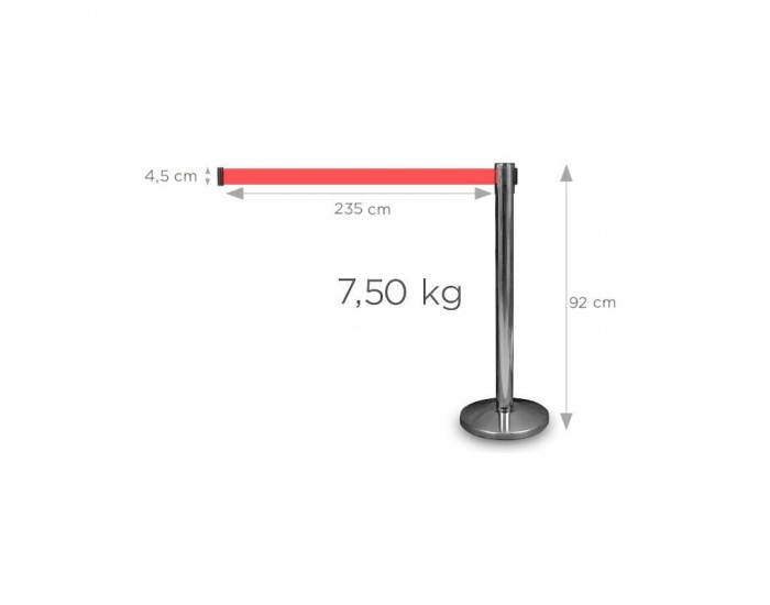 Ограничително колче, хром, с червена лента, 235 cm, широчина 320 mm, височина 920 mm