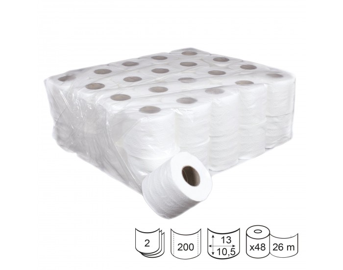 Тоалетна хартия, целулоза, двупластова, 80 g, 24 броя, 200 къса, 26 m