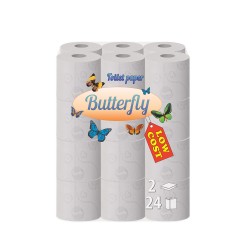 Тоалетна хартия Butterfly, двупластова, 150 къса, 24 броя - Продукти за баня и WC