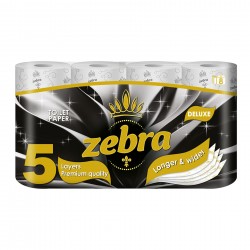 Тоалетна хартия Zebra Deluxe, петпластова, 100 къса, 8 броя - Zebra
