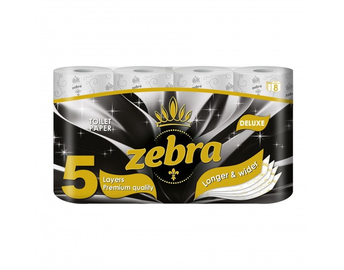 Тоалетна хартия Zebra Deluxe, петпластова, 100 къса, 8 броя