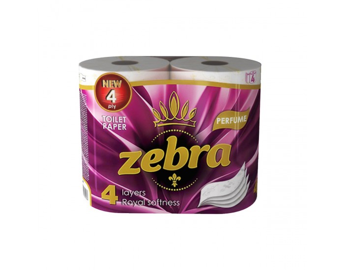 Тоалетна хартия Zebra Perfume, четирипластова, 130 къса, 4 броя