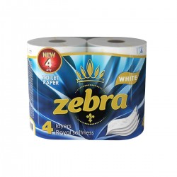 Тоалетна хартия Zebra White, четирипластова, 130 къса, 4 броя - Zebra