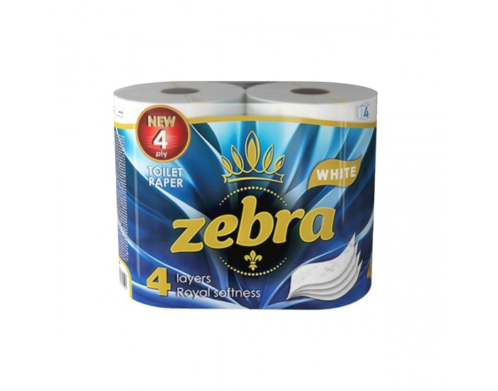 Тоалетна хартия Zebra White, четирипластова, 130 къса, 4 броя