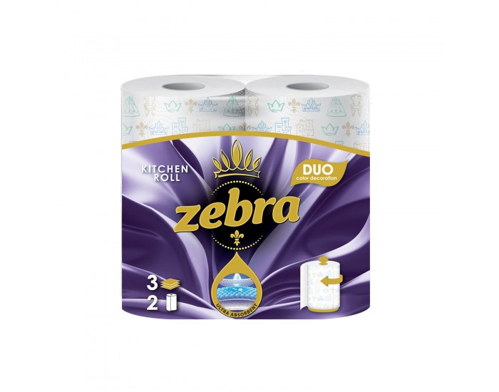 Кухненска ролка Zebra Duo, трипластова, 57 къса, 2 броя