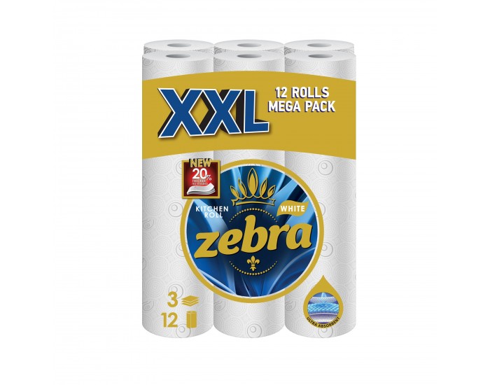 Кухненска ролка Zebra XXL, трипластова 90 къса, 12 броя