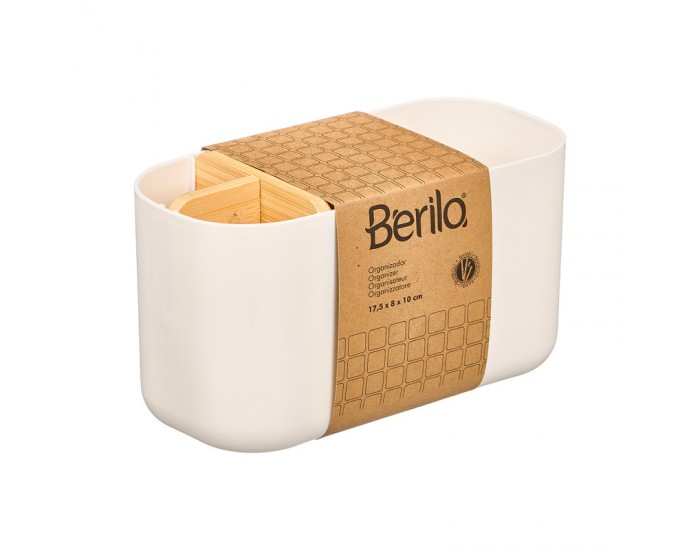 Органайзер Berilo, 5 отделения, пластмаса и бамбук, бял