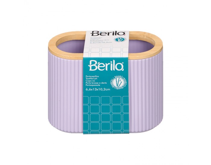 Поставка за четки за зъби Berilo, с двойни ивици, бамбук, лилава