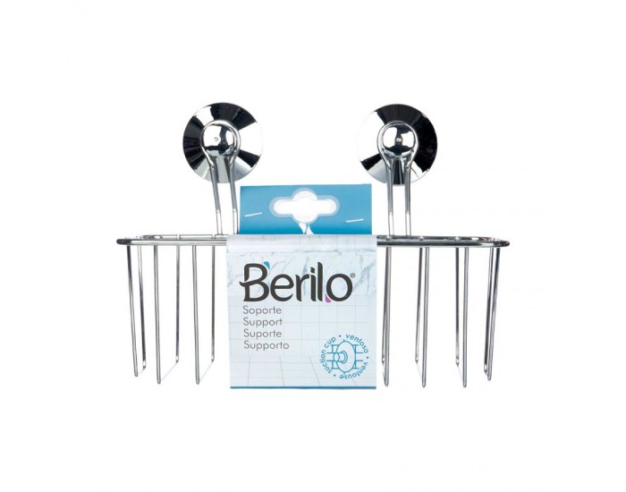 Поставка за баня Berilo, стенна, правоъгълна, метална, с вакуум, сребриста