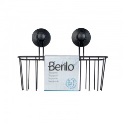Поставка за баня Berilo, стенна, правоъгълна, метална, с вакуум, черна - Почистване и Дезинфекция