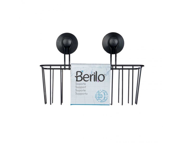 Поставка за баня Berilo, стенна, правоъгълна, метална, с вакуум, черна