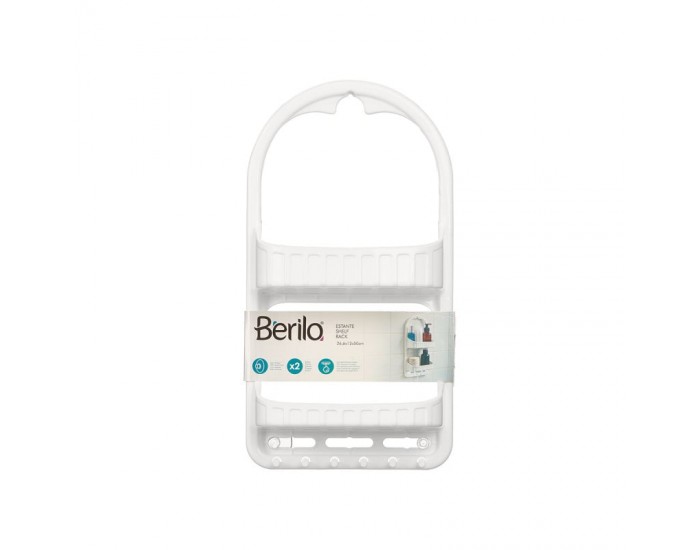 Етажерка за душ Berilo, на 2 нива, с вакуум, пластмасова, бяла