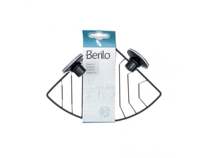 Поставка за баня Berilo, стенна, ъглова, метална, с вакуум, черен мат