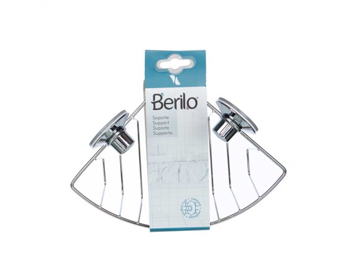Поставка за баня Berilo, стенна, ъглова, метална, с вакуум, сребриста