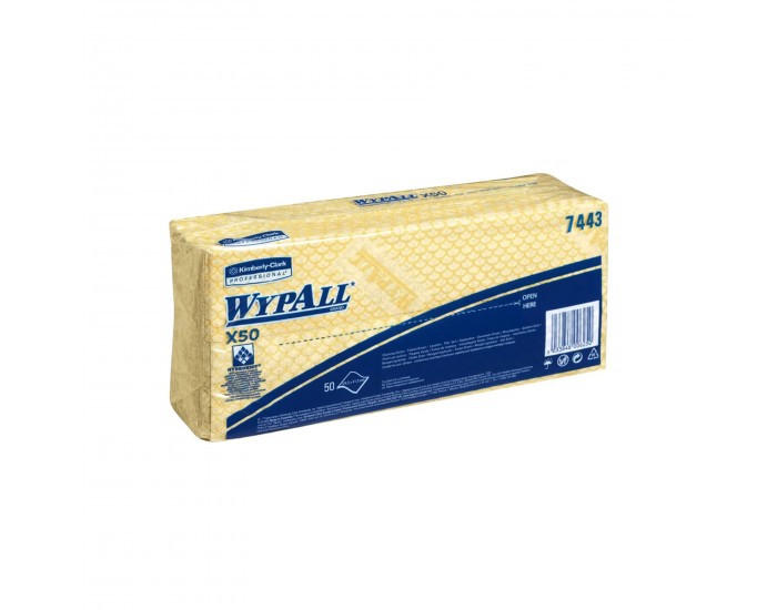Кърпа Kimberly-Clark WypAll X50 7443, 41.8 х 24.7 cm, жълта, 50 броя