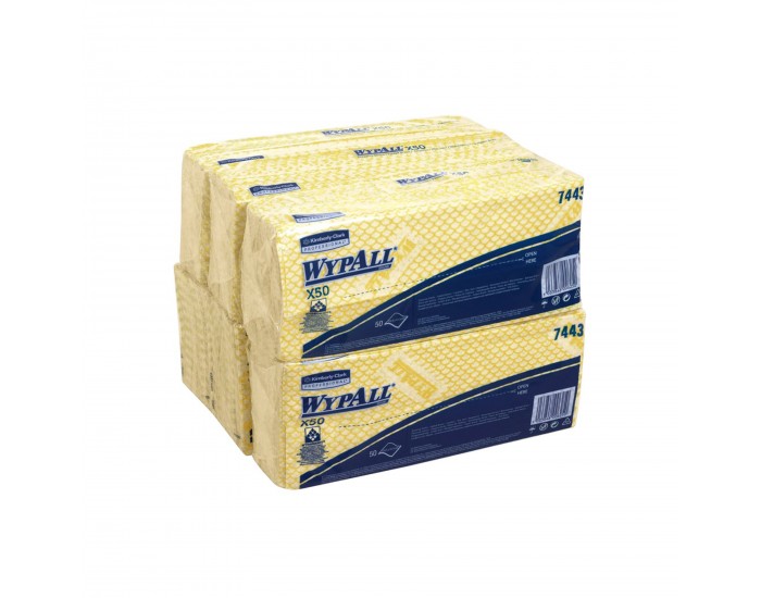 Кърпа Kimberly-Clark WypAll X50 7443, 41.8 х 24.7 cm, жълта, 50 броя