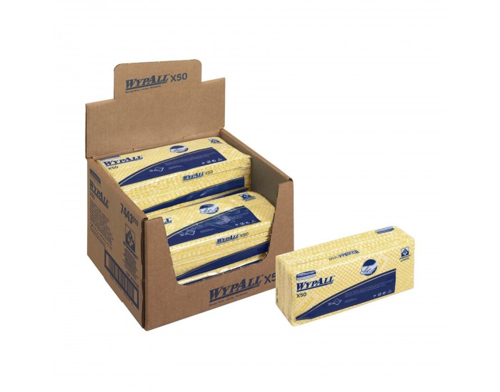 Кърпа Kimberly-Clark WypAll X50 7443, 41.8 х 24.7 cm, жълта, 50 броя