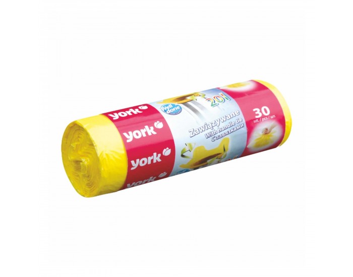 Торби за смет York, с връзка, жълти, 20 L, 30 броя